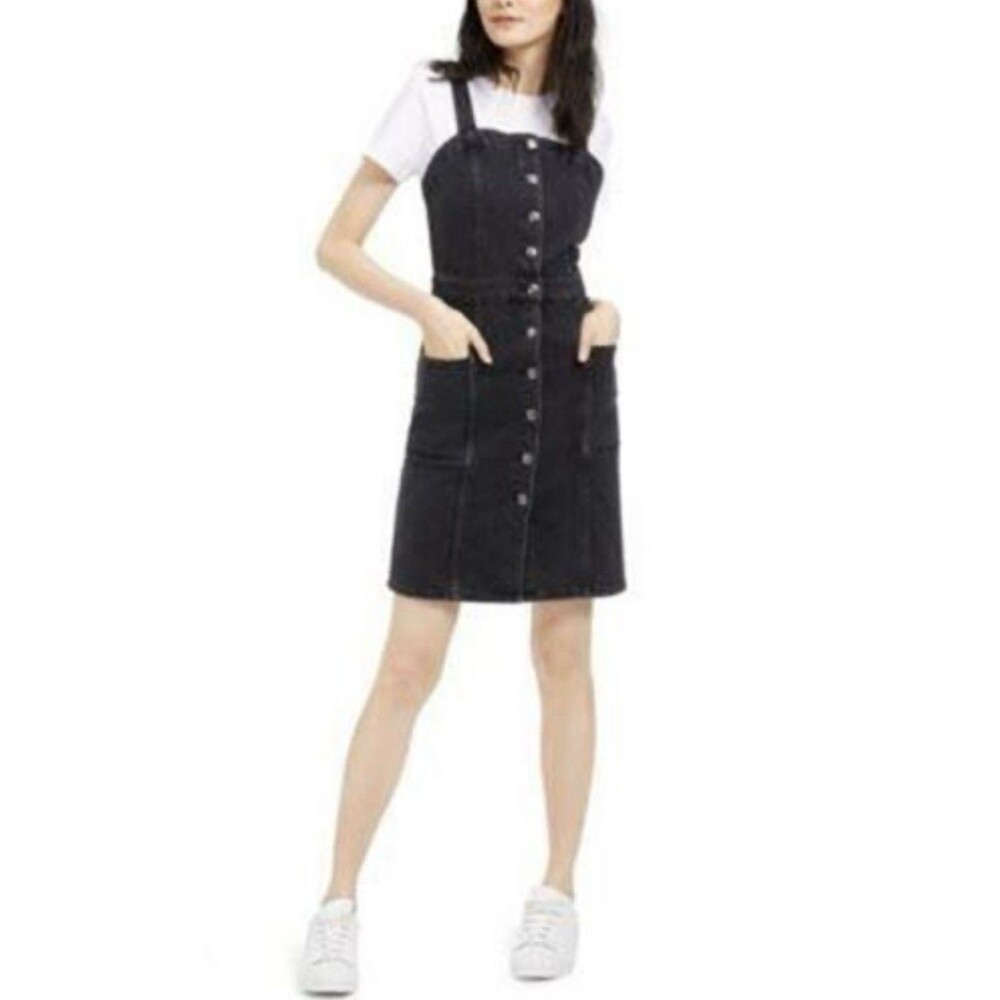Oat of New York NEW! strapped denim faded blk mini dress sz 10 biker Y2K western